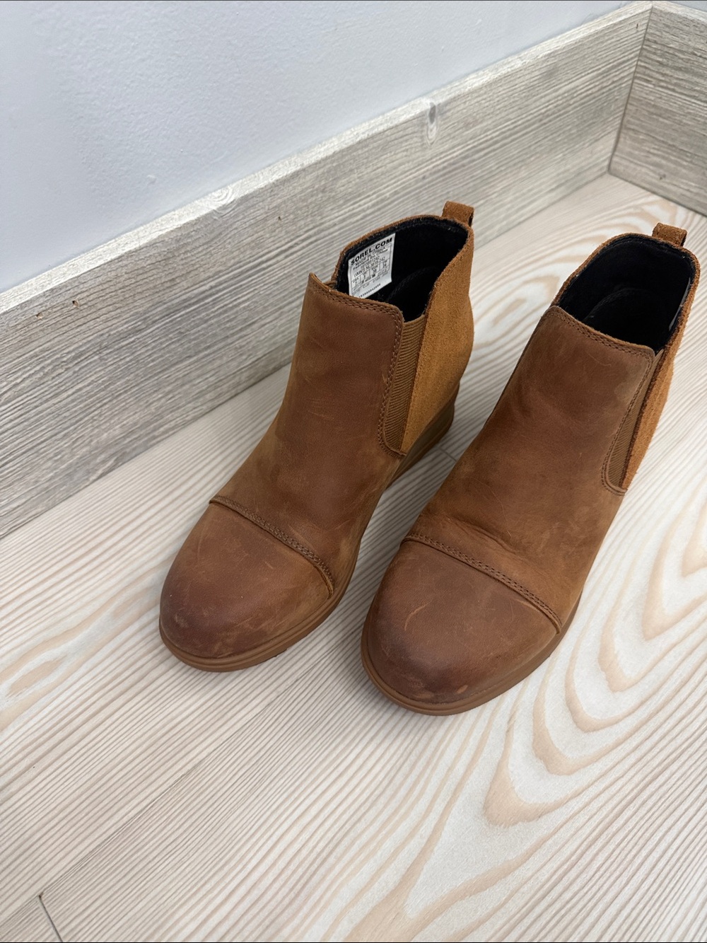Sorel Tan Suede Chelsea Wedge Booties